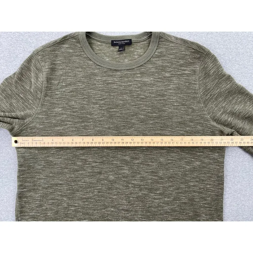 Banana Republic Core Temp Shirt Mens L Green Waffle Knit Thermal Long Sleeve
